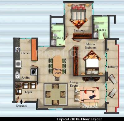 Floor Plan (2BHK+2T) Chowgule Real Estate Meadows Floor Plan (2BHK+2T)
