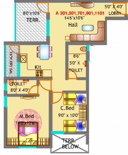 Suyojit Kalash (2BHK+2T (942 sq ft) 942 sq ft)