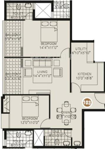 Space Hi Streak (2BHK+2T (1,220 sq ft) 1220 sq ft)