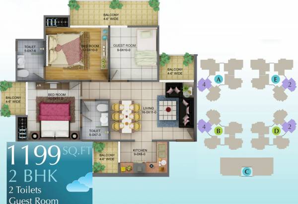 Soho Misty Heights (2BHK+2T (1,199 sq ft) 1199 sq ft)