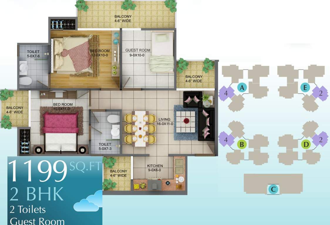 Soho Misty Heights (2BHK+2T (1,199 sq ft) 1199 sq ft)