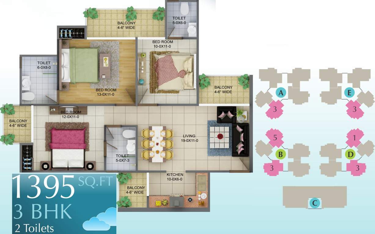 Soho Misty Heights (3BHK+3T (1,395 sq ft) 1395 sq ft)