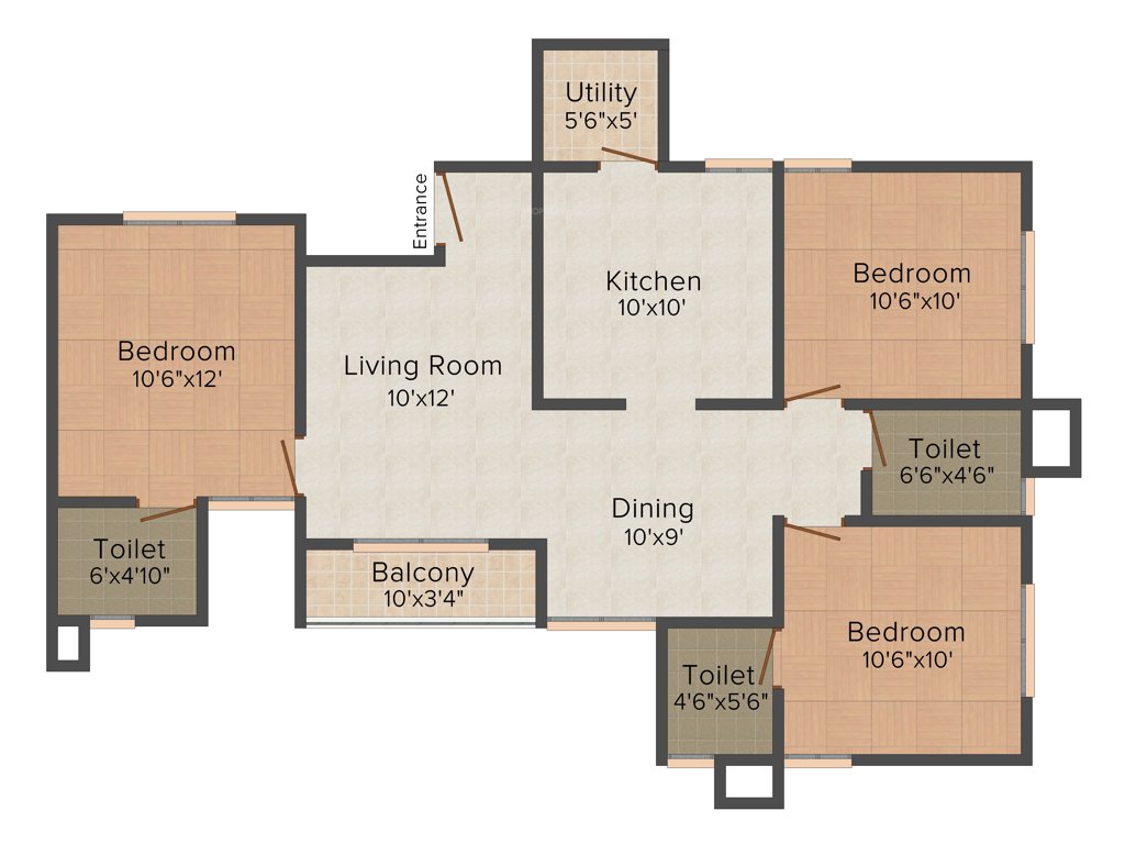 Confident Leo 3 (3BHK+3T (1,148 sq ft) 1148 sq ft)