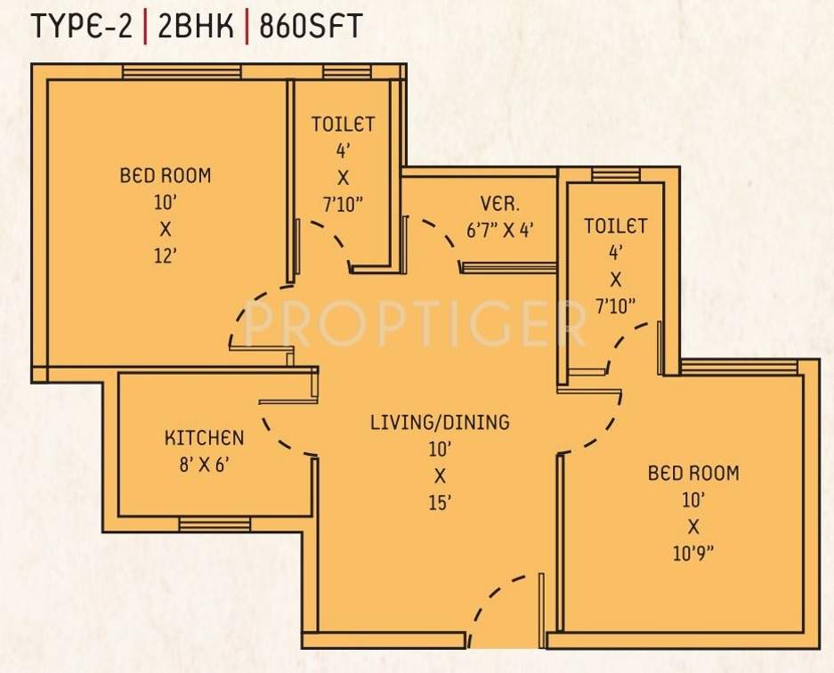 Orchid Lavanya (2BHK+2T (860 sq ft) 860 sq ft)
