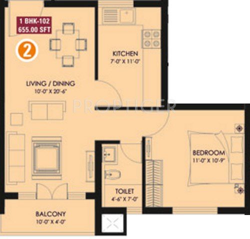 Shakthi Eminence (1BHK+1T (655 sq ft) 655 sq ft)