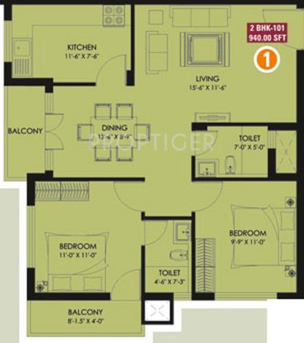 Shakthi Eminence (2BHK+2T (940 sq ft) 940 sq ft)