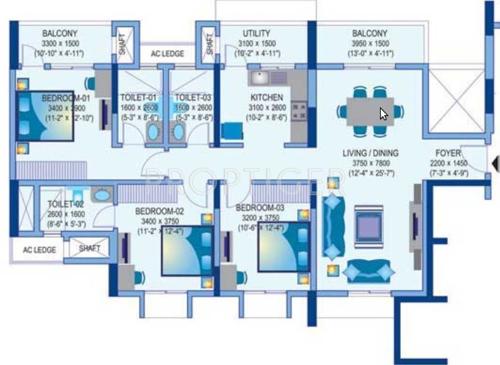 Sobha Sapphire (3BHK+3T (1,716 sq ft) 1716 sq ft)