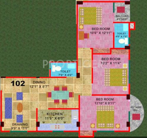 Super City Plaza (3BHK+2T (1,226 sq ft) 1226 sq ft)