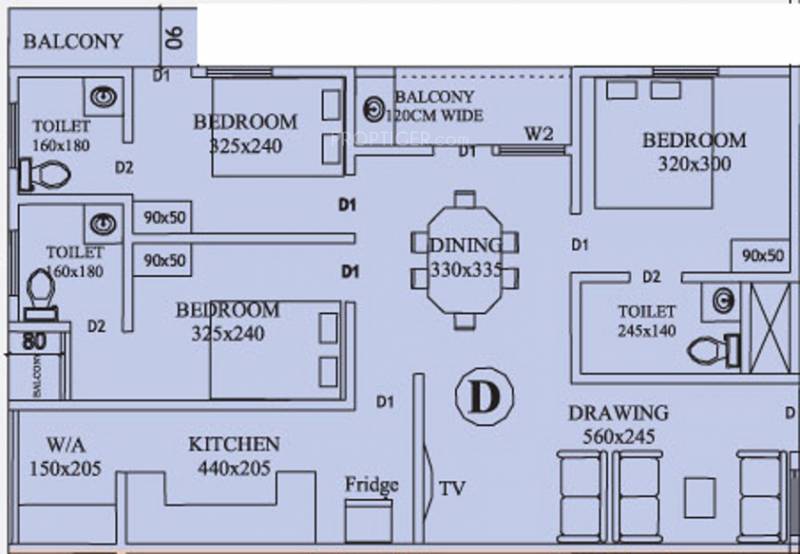 Anta Builders River Valley Floor Plan (3BHK+3T (1,220 sq ft) 1220 sq ft)
