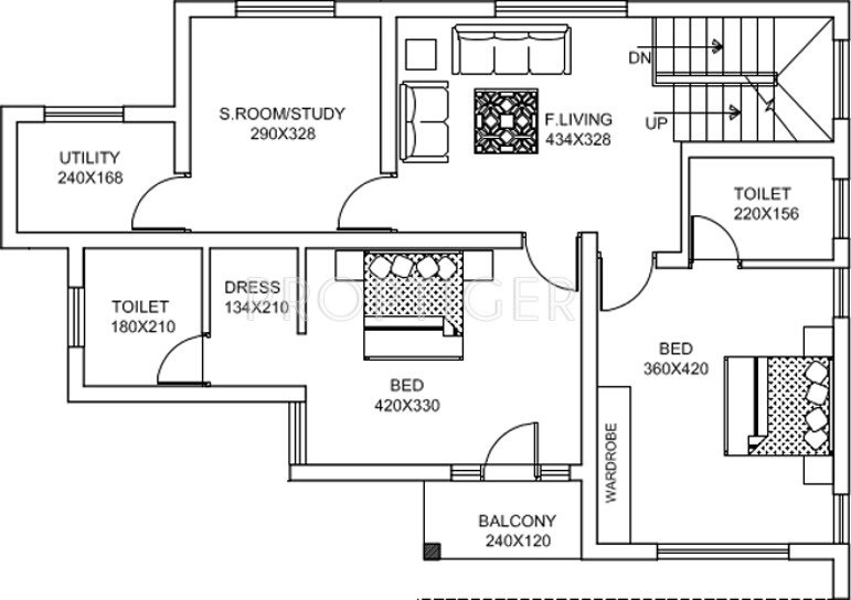 Unitac Sanam (3BHK+3T (2,423 sq ft) + Study Room 2423 sq ft)