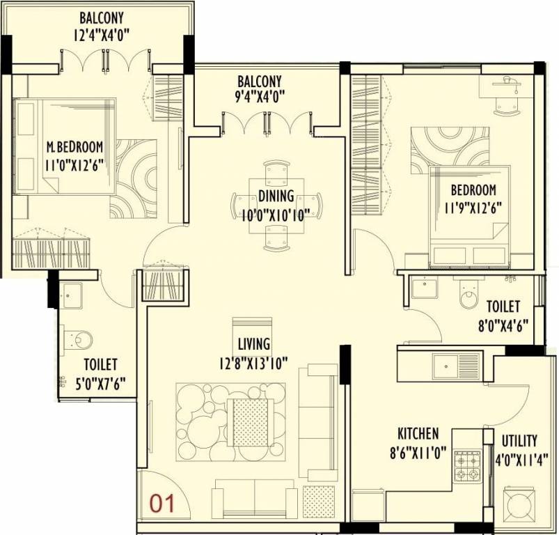 Ace Heights (2BHK+2T (1,289 sq ft) 1289 sq ft)
