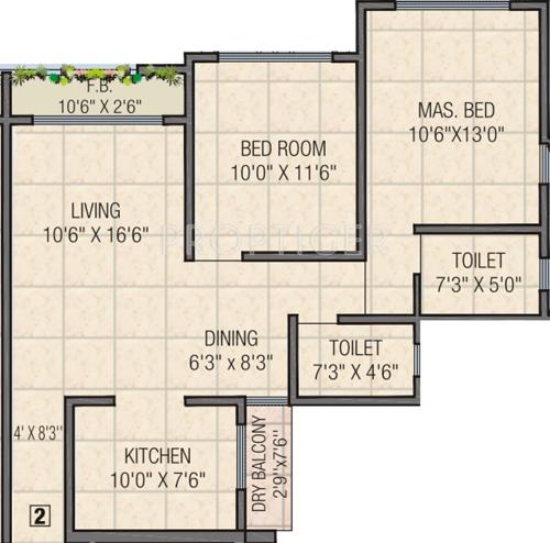 Dimples Galassia (2BHK+2T (1,125 sq ft) 1125 sq ft)