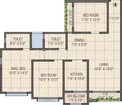 Dimples Galassia (3BHK+2T (1,430 sq ft) 1430 sq ft)