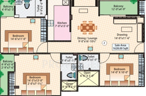 Upasna Elegance (2BHK+2T (1,273 sq ft) 1273 sq ft)