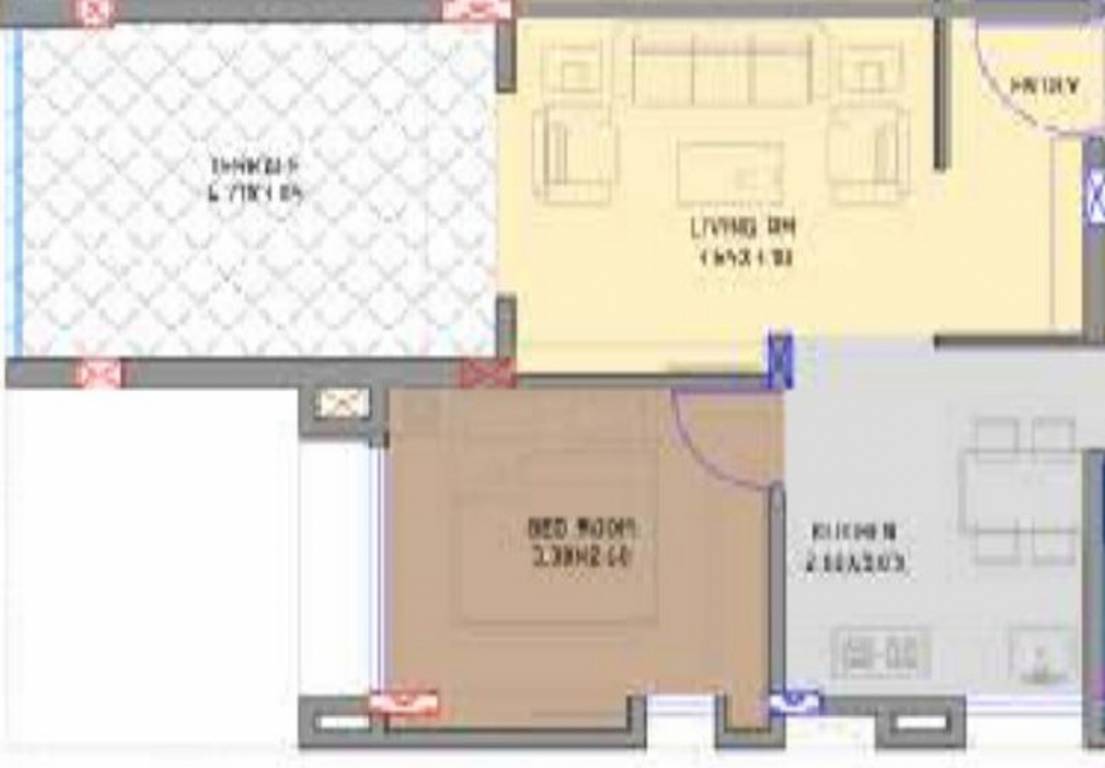 Niche Constructions Elysia Floor Plan (1BHK+1T (709 sq ft) 709 sq ft)