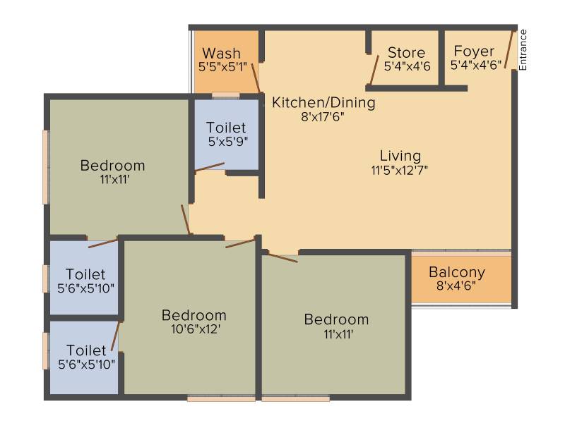 Sangani Skyz (3BHK+3T (1,482 sq ft) 1482 sq ft)