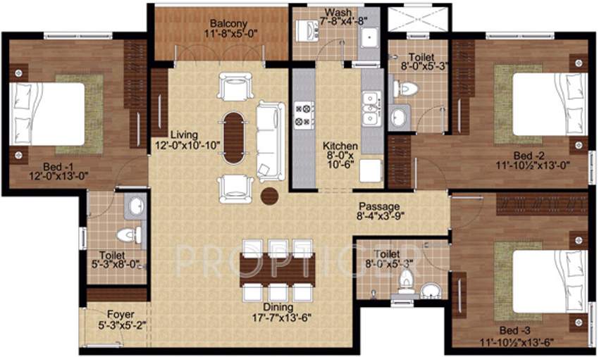 Lancor The Central Park Lake Front (3BHK+3T (1,645 sq ft) 1645 sq ft)