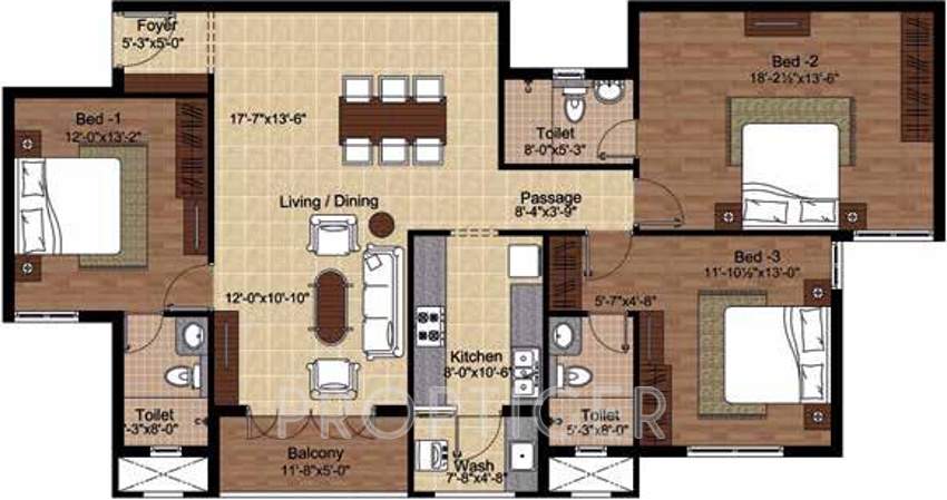 Lancor The Central Park Lake Front (3BHK+3T (1,755 sq ft) 1755 sq ft)