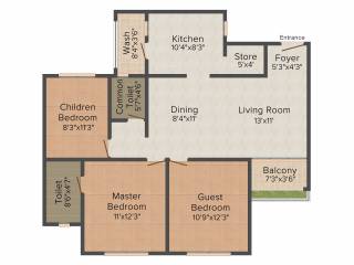 Pacifica San Lucas (2BHK+2T (1,464 sq ft) + Study Room 1464 sq ft) Pacifica San Lucas (2BHK+2T (1,464 sq ft) + Study Room 1464 sq ft)