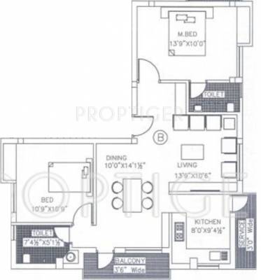 AK Constructions Aaji Bloom Floor Plan (2BHK+2T (1,053 sq ft) 1053 sq ft)