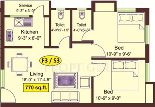 Meridian Kavins Blossoms (2BHK+2T (770 sq ft) 770 sq ft)