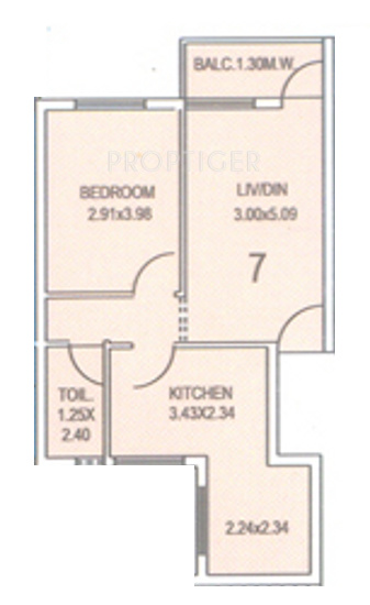 Kurtarkar Real Estate Jairam Phase 3 Floor Plan (1BHK+1T)