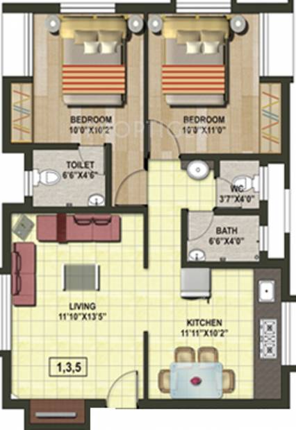 Shree Shree Dhanvantari (2BHK+2T (935 sq ft) 935 sq ft)