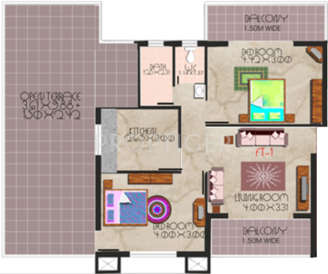Floor Plan (2BHK+2T) Kurtarkar Real Estate Shelter Floor Plan (2BHK+2T)