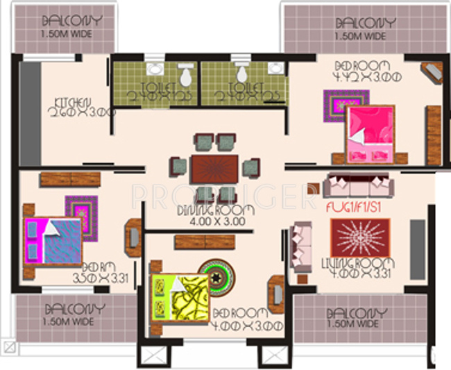 Kurtarkar Real Estate Shelter Floor Plan (3BHK+2T)