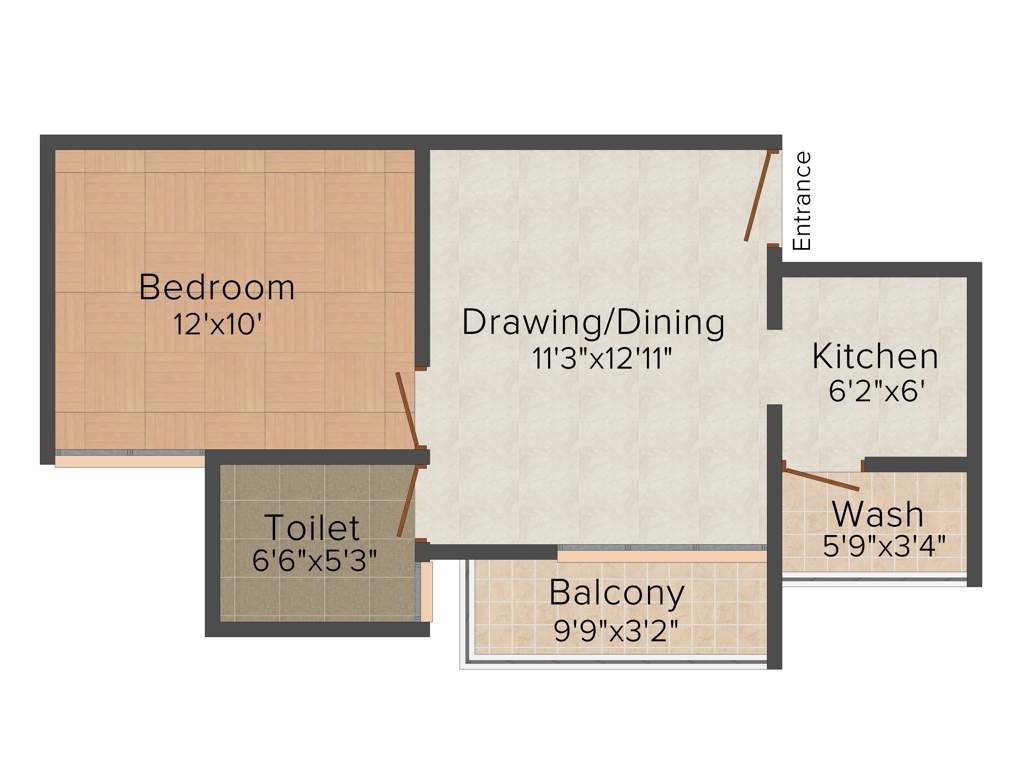 Shri Group Radha Valley 1BHK+1T (570 sq ft)