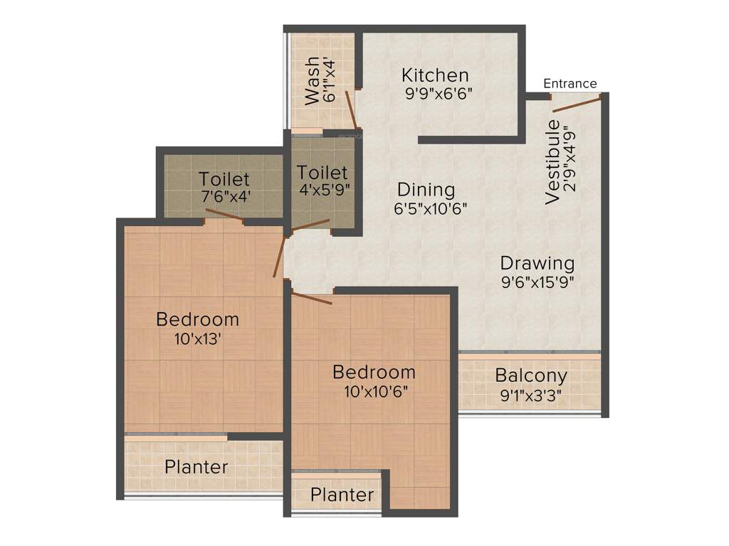 Shri Group Radha Valley 2BHK+2T (940 sq ft)