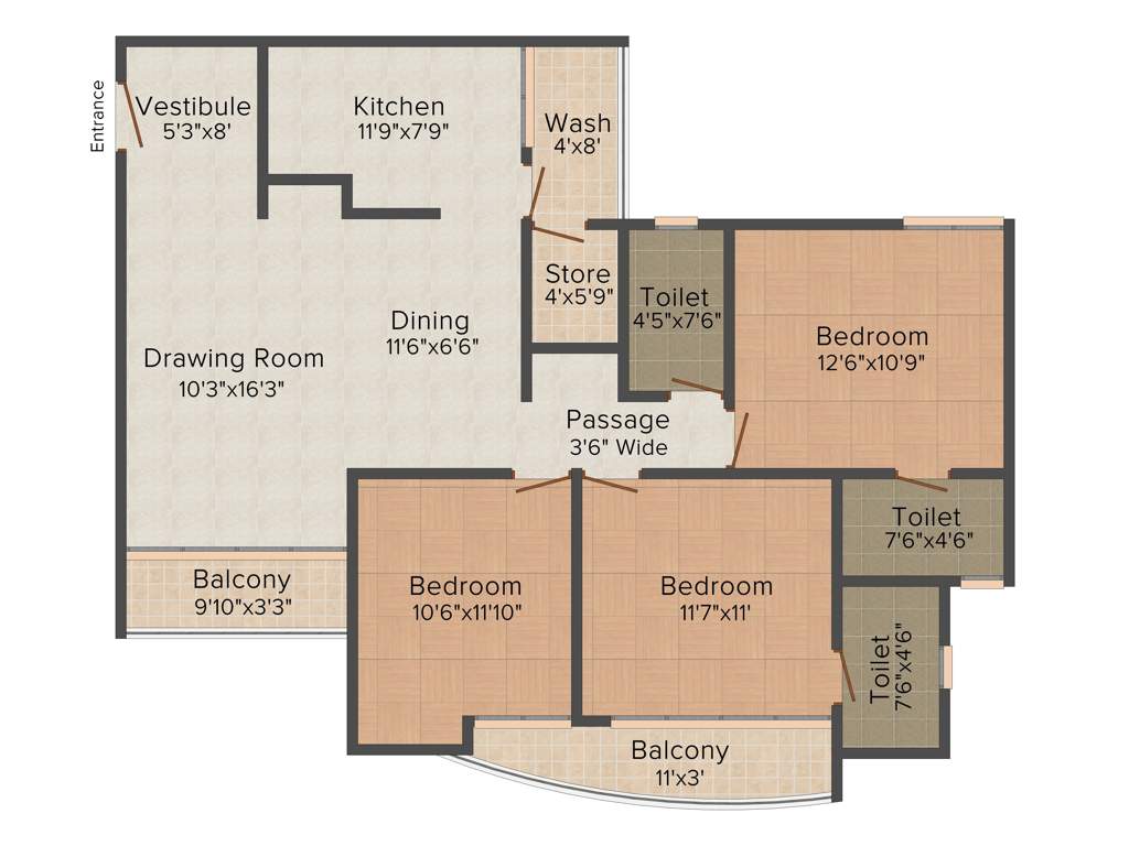 Shri Group Radha Valley 3BHK+3T (1,470 sq ft)