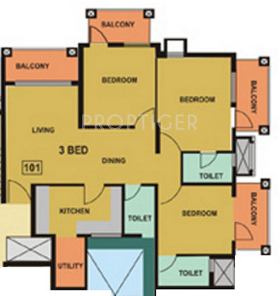 Kurtarkar Real Estate Gardens Floor Plan (3BHK+3T)