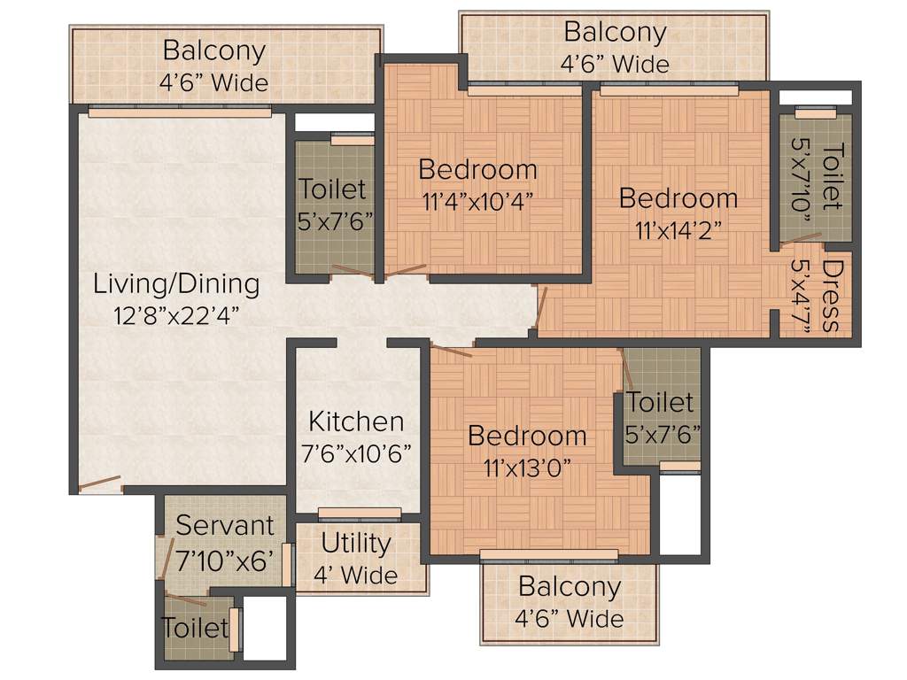 Lotus Arena (3BHK+3T (1,835 sq ft) Servant Room 1835 sq ft)