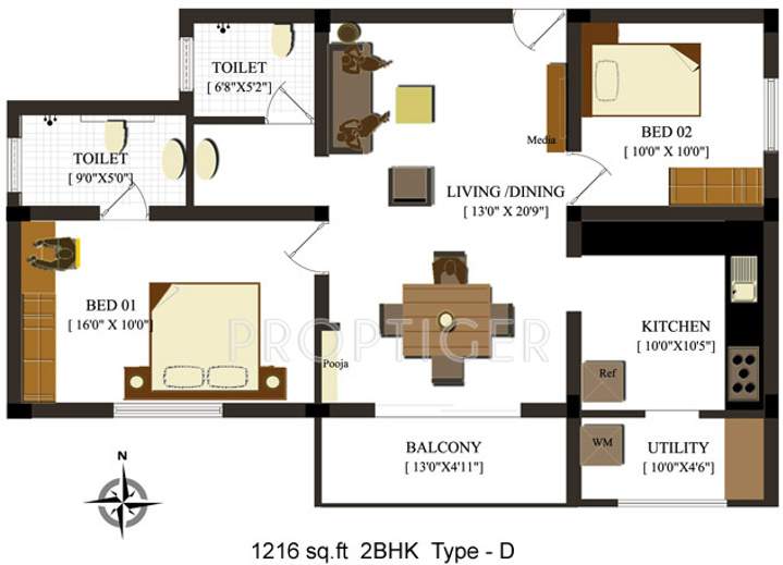 Global Magnolia (2BHK+2T (1,216 sq ft) 1216 sq ft)