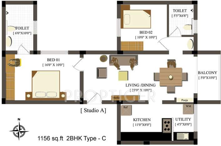 Global Magnolia (2BHK+2T (1,156 sq ft) 1156 sq ft)