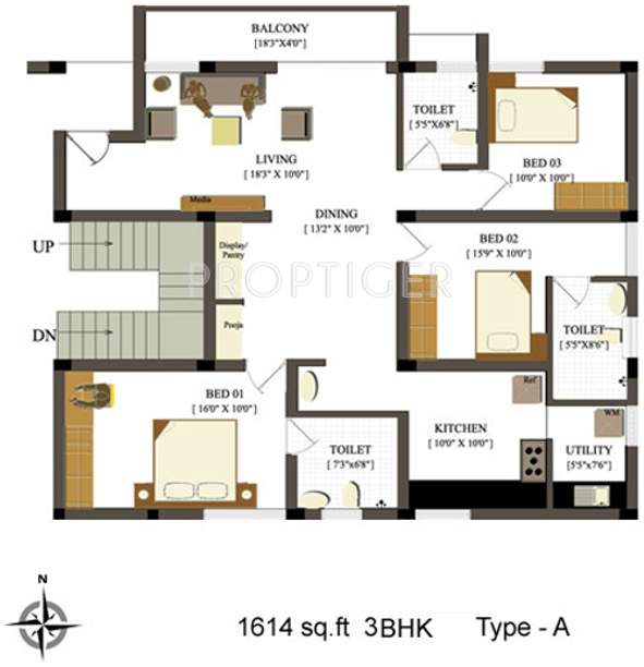 Global Magnolia (3BHK+3T (1,614 sq ft) 1614 sq ft)