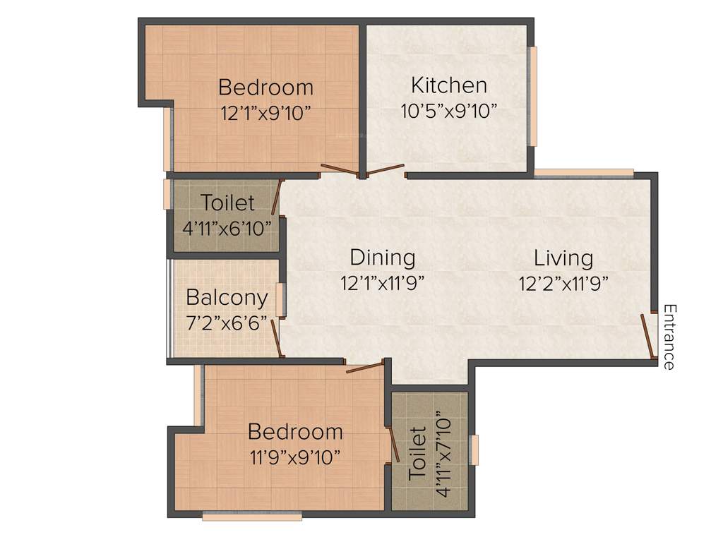 Kristal Onyx B (2BHK+2T (1,061 sq ft) 1061 sq ft)