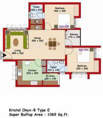 Kristal Onyx B (2BHK+2T (1,069 sq ft) 1069 sq ft)