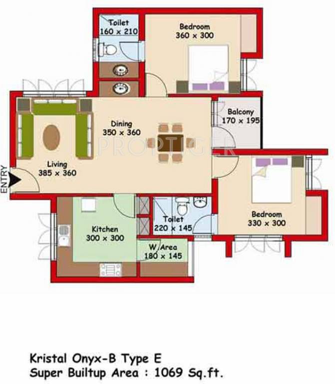 Kristal Onyx B (2BHK+2T (1,069 sq ft) 1069 sq ft)