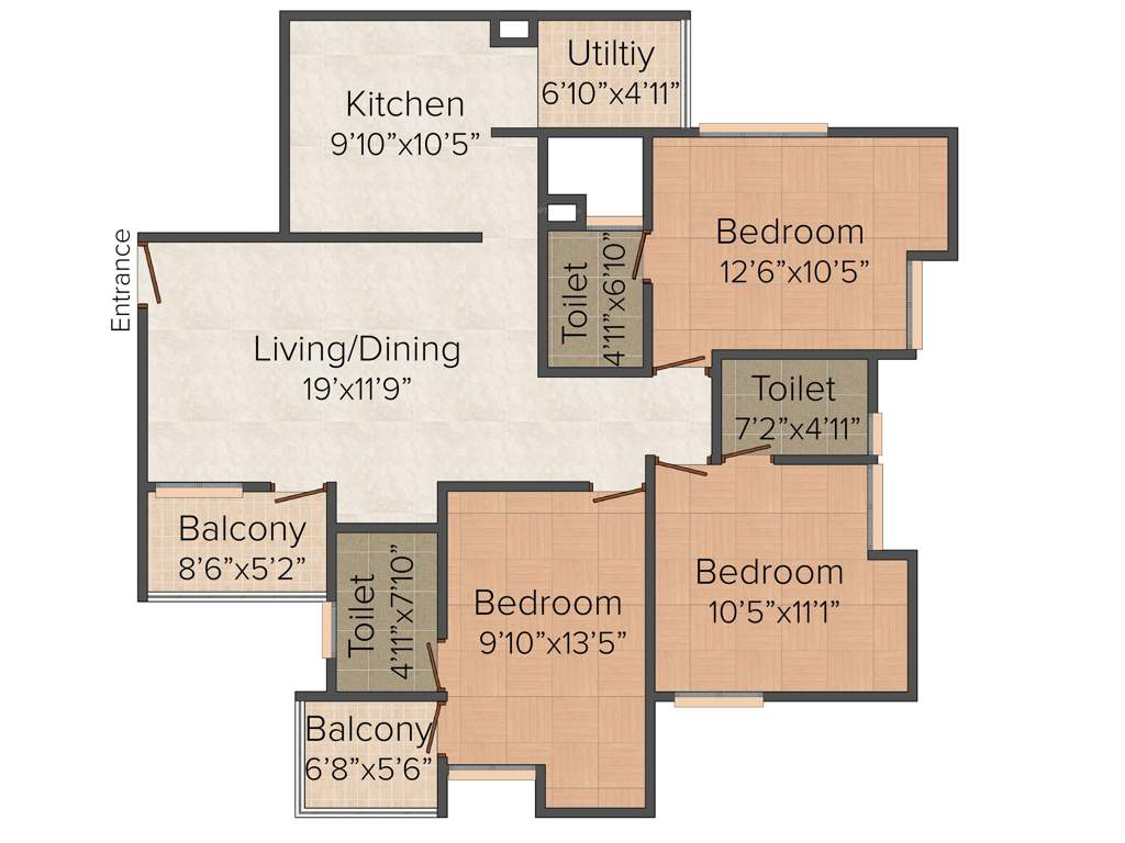 Kristal Onyx B (3BHK+3T (1,408 sq ft) 1408 sq ft)