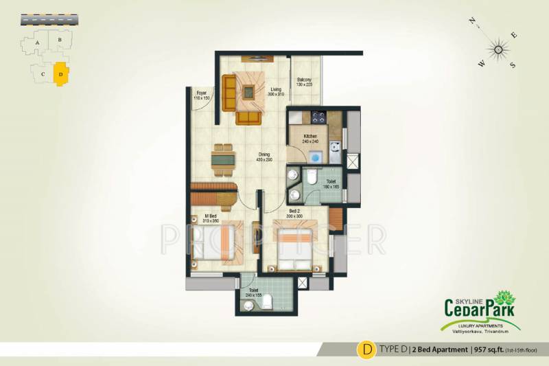 Skyline Cedar Park (2BHK+2T (957 sq ft) 957 sq ft)