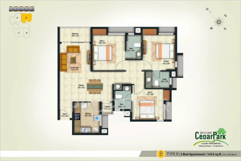 Skyline Cedar Park (3BHK+3T (1,433 sq ft) 1433 sq ft)