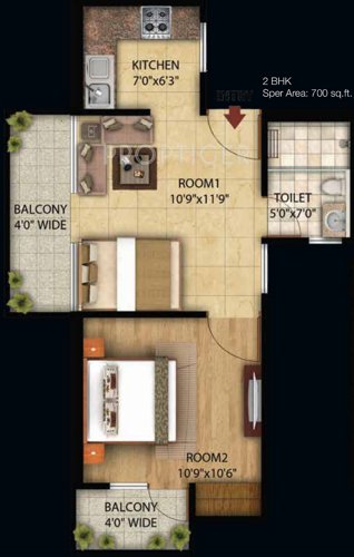 Omson Star Residency (2BHK+1T (700 sq ft) 700 sq ft)