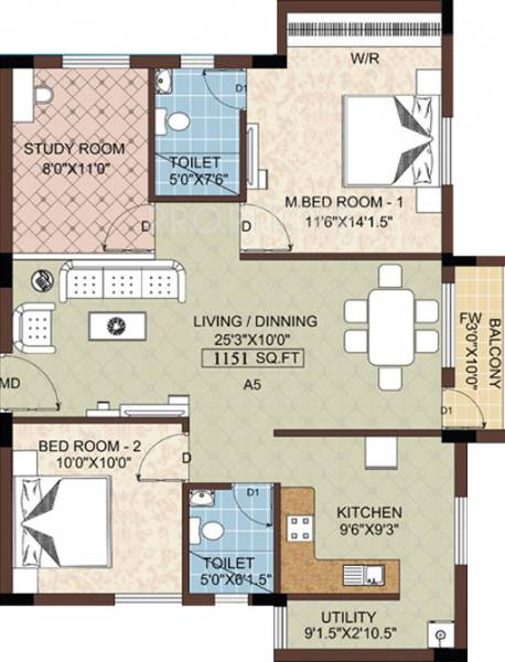 VIP Silicon Shelter (2BHK+2T (1,151 sq ft) + Study Room 1151 sq ft)