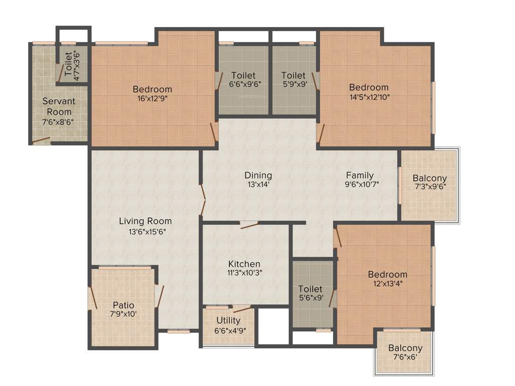 Newry Elite (3BHK+4T (2,452 sq ft)   Servant Room 2452 sq ft)