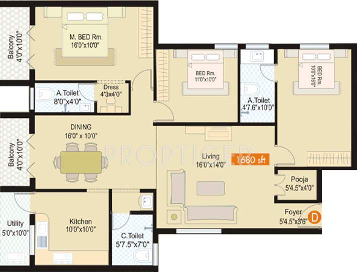 Lumbodhara Orchid Eleganz (3BHK+3T (1,680 sq ft) 1680 sq ft)