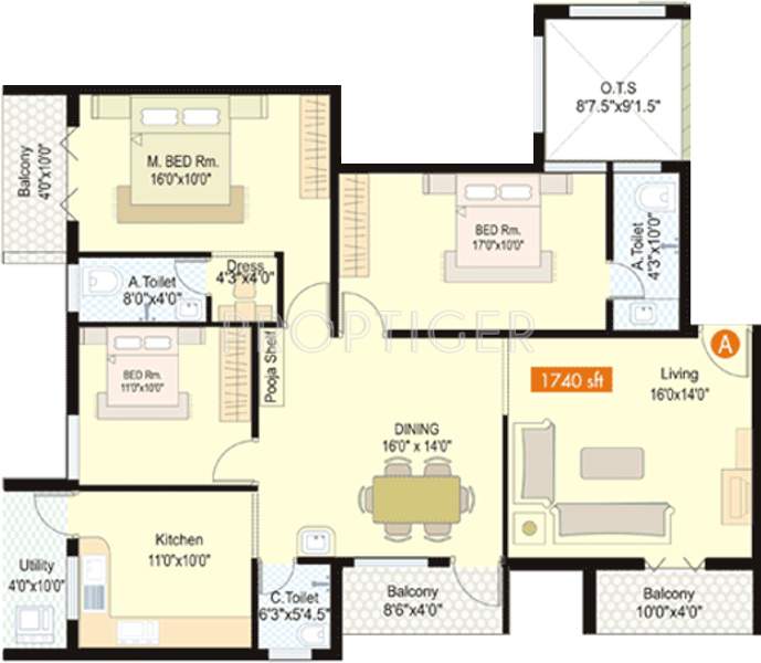 Lumbodhara Orchid Eleganz (3BHK+3T (1,740 sq ft) 1740 sq ft)
