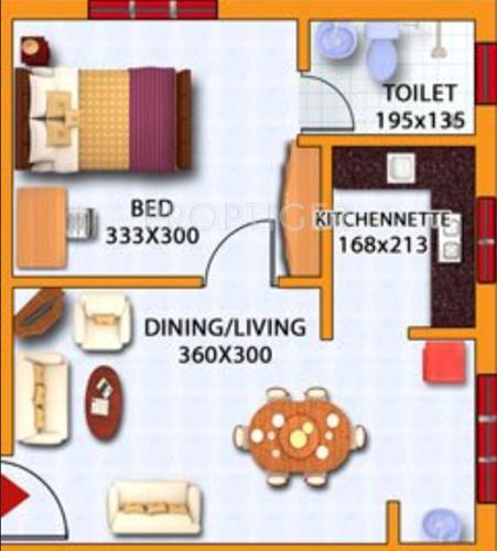 Hi Life Builders King Crest Floor Plan (1BHK+1T)
