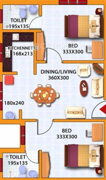 Hi Life Builders King Crest Floor Plan (2BHK+2T)